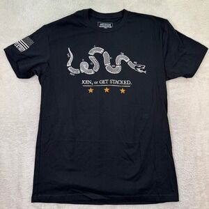 NEW Zero Foxtrot T Shirt Mens Small Black Graphic Join or Get Stacked Snake USA